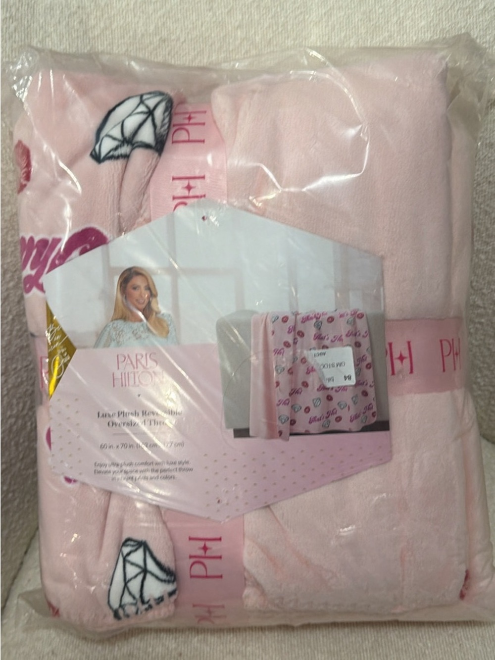 Paris Hilton Light Pink Plush Throw with Diamond Motif